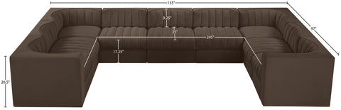 Talia Brown Velvet Performance Fabric Upholstered Sectional, 9-Piece (Style 2)