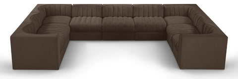 Talia Brown Velvet Performance Fabric Upholstered Sectional, 9-Piece (Style 2)