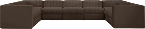 Talia Brown Velvet Performance Fabric Upholstered Sectional, 9-Piece (Style 2)