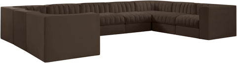 Talia Brown Velvet Performance Fabric Upholstered Sectional, 9-Piece (Style 2)