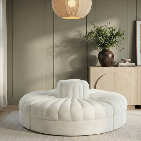 Talia Cream Velvet Performance Fabric Upholstered Sofa, 4-Piece