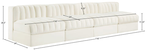 Talia Cream Velvet Performance Fabric Upholstered Sofa, 4-Piece (Style 2)