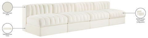 Talia Cream Velvet Performance Fabric Upholstered Sofa, 4-Piece (Style 2)