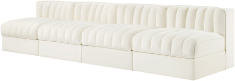 Talia Cream Velvet Performance Fabric Upholstered Sofa, 4-Piece (Style 2)