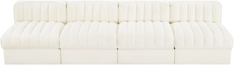 Talia Cream Velvet Performance Fabric Upholstered Sofa, 4-Piece (Style 2)
