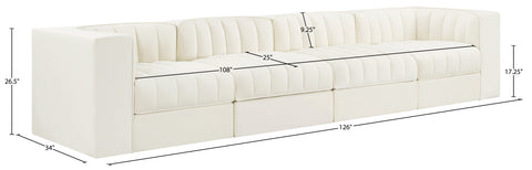 Talia Cream Velvet Performance Fabric Upholstered Sofa, 4-Piece (Style 3)