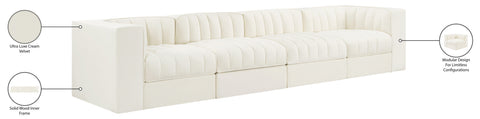 Talia Cream Velvet Performance Fabric Upholstered Sofa, 4-Piece (Style 3)