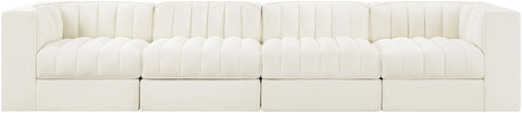Talia Cream Velvet Performance Fabric Upholstered Sofa, 4-Piece (Style 3)