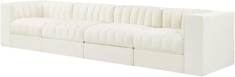 Talia Cream Velvet Performance Fabric Upholstered Sofa, 4-Piece (Style 3)