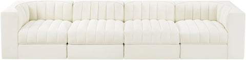 Talia Cream Velvet Performance Fabric Upholstered Sofa, 4-Piece (Style 3)