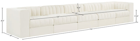 Talia Cream Velvet Performance Fabric Upholstered Sofa, 5-Piece