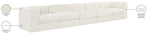 Talia Cream Velvet Performance Fabric Upholstered Sofa, 5-Piece