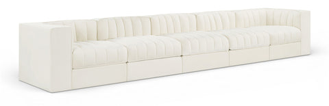 Talia Cream Velvet Performance Fabric Upholstered Sofa, 5-Piece