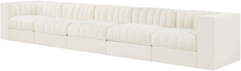 Talia Cream Velvet Performance Fabric Upholstered Sofa, 5-Piece