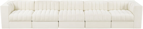 Talia Cream Velvet Performance Fabric Upholstered Sofa, 5-Piece