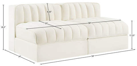 Talia Cream Velvet Performance Fabric Upholstered Loveseat, 2-Piece