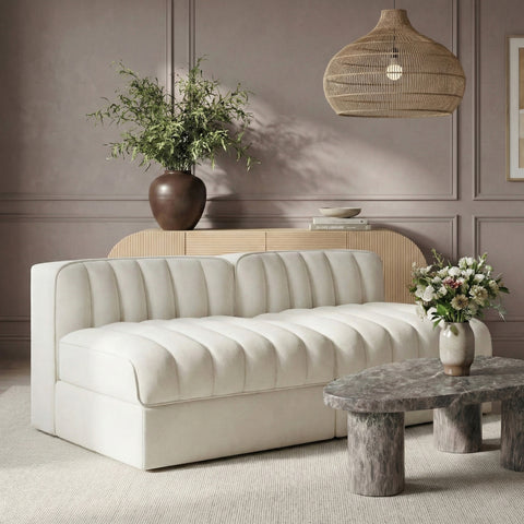 Talia Cream Velvet Performance Fabric Upholstered Loveseat, 2-Piece