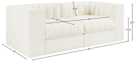 Talia Cream Velvet Performance Fabric Upholstered Loveseat, 2-Piece (Style 2)