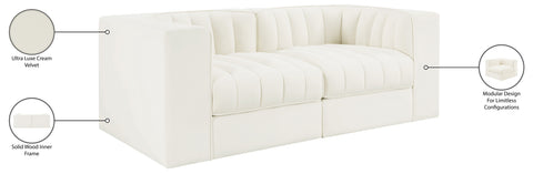 Talia Cream Velvet Performance Fabric Upholstered Loveseat, 2-Piece (Style 2)