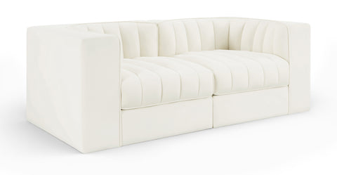 Talia Cream Velvet Performance Fabric Upholstered Loveseat, 2-Piece (Style 2)