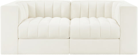 Talia Cream Velvet Performance Fabric Upholstered Loveseat, 2-Piece (Style 2)