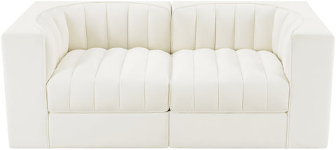 Talia Cream Velvet Performance Fabric Upholstered Loveseat, 2-Piece (Style 2)