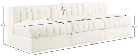 Talia Cream Velvet Performance Fabric Upholstered Sofa, 3-Piece