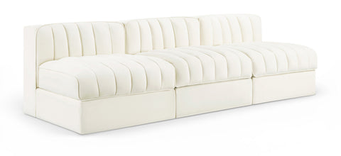 Talia Cream Velvet Performance Fabric Upholstered Sofa, 3-Piece