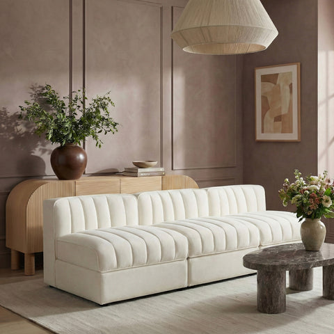Talia Cream Velvet Performance Fabric Upholstered Sofa, 3-Piece