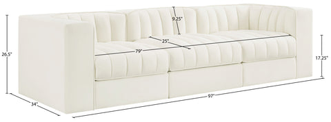 Talia Cream Velvet Performance Fabric Upholstered Sofa, 3-Piece (Style 2)