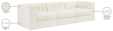 Talia Cream Velvet Performance Fabric Upholstered Sofa, 3-Piece (Style 2)
