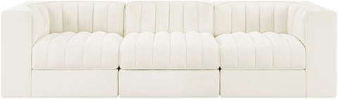 Talia Cream Velvet Performance Fabric Upholstered Sofa, 3-Piece (Style 2)