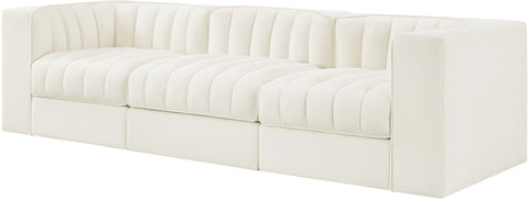 Talia Cream Velvet Performance Fabric Upholstered Sofa, 3-Piece (Style 2)
