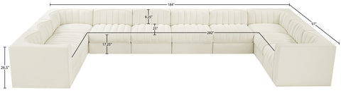 Talia Cream Velvet Performance Fabric Upholstered Sectional, 10-Piece