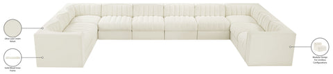 Talia Cream Velvet Performance Fabric Upholstered Sectional, 10-Piece