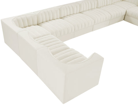 Talia Cream Velvet Performance Fabric Upholstered Sectional, 10-Piece
