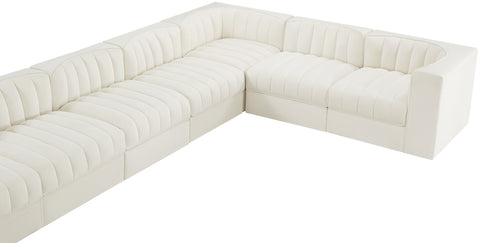 Talia Cream Velvet Performance Fabric Upholstered Sectional, 10-Piece