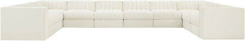 Talia Cream Velvet Performance Fabric Upholstered Sectional, 10-Piece