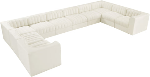 Talia Cream Velvet Performance Fabric Upholstered Sectional, 10-Piece