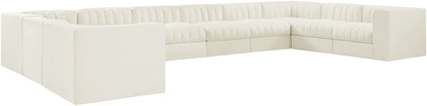 Talia Cream Velvet Performance Fabric Upholstered Sectional, 10-Piece