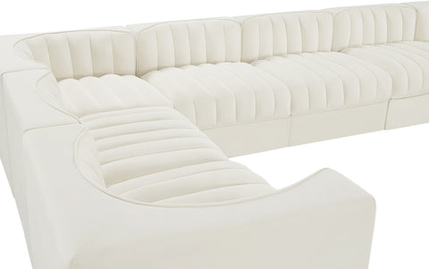 Talia Cream Velvet Performance Fabric Upholstered Sectional, 10-Piece