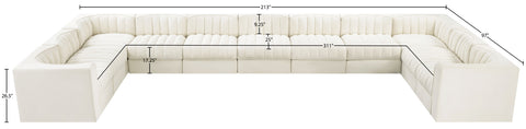 Talia Cream Velvet Performance Fabric Upholstered Sectional, 11-Piece