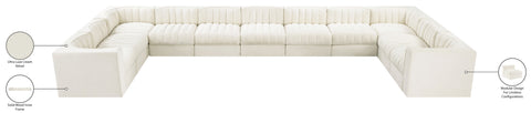 Talia Cream Velvet Performance Fabric Upholstered Sectional, 11-Piece
