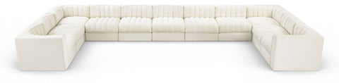 Talia Cream Velvet Performance Fabric Upholstered Sectional, 11-Piece