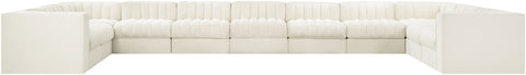 Talia Cream Velvet Performance Fabric Upholstered Sectional, 11-Piece