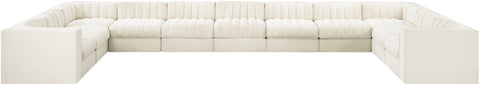 Talia Cream Velvet Performance Fabric Upholstered Sectional, 11-Piece