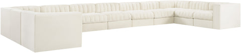 Talia Cream Velvet Performance Fabric Upholstered Sectional, 11-Piece
