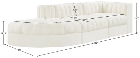 Talia Cream Velvet Performance Fabric Upholstered Sectional, 3-Piece