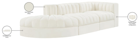 Talia Cream Velvet Performance Fabric Upholstered Sectional, 3-Piece