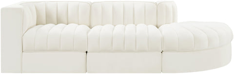 Talia Cream Velvet Performance Fabric Upholstered Sectional, 3-Piece